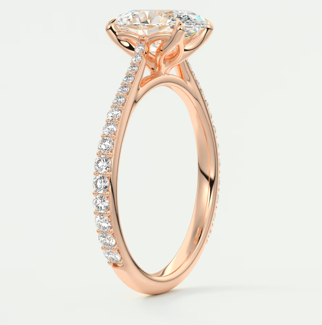 Solenne Oval Pavé Cathedral Solitaire Ring