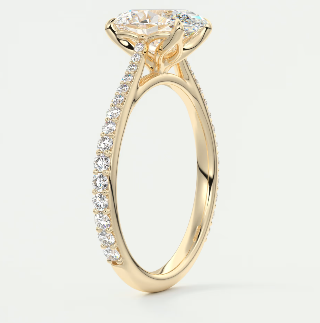 Solenne Oval Pavé Cathedral Solitaire Ring