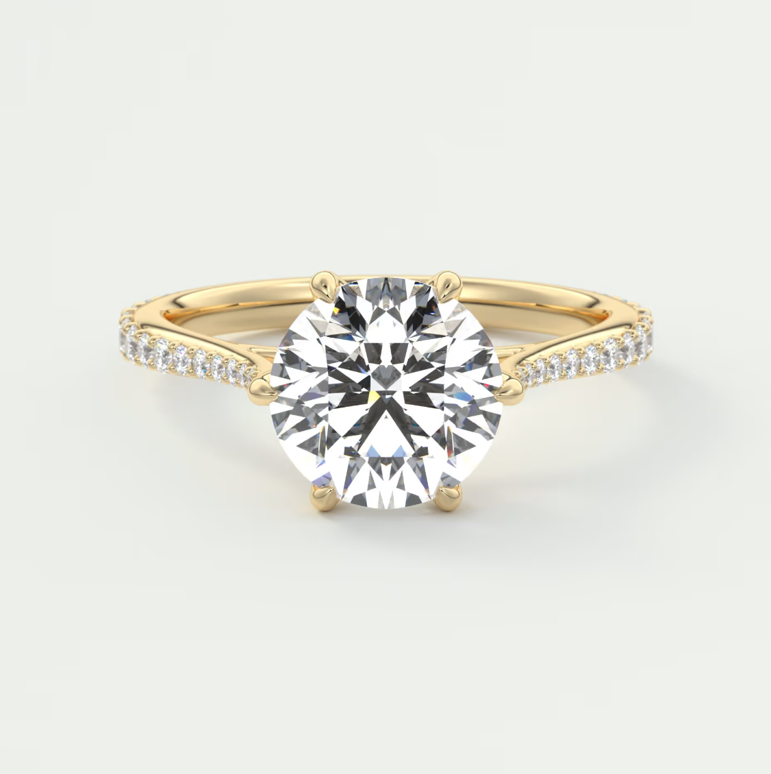 Solenne Round Pavé Cathedral Solitaire Engagement Ring