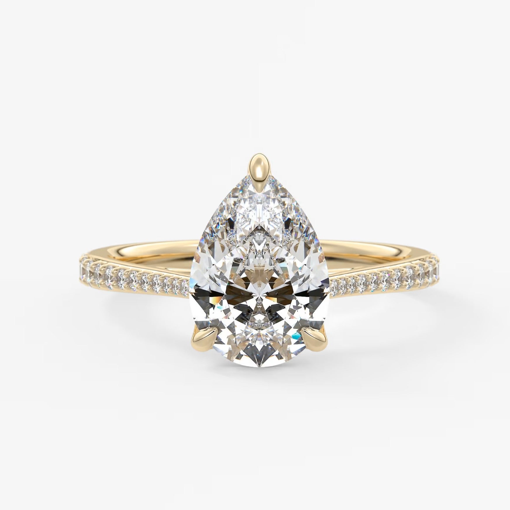 Tulip pear pavé cathedral solitaire ring