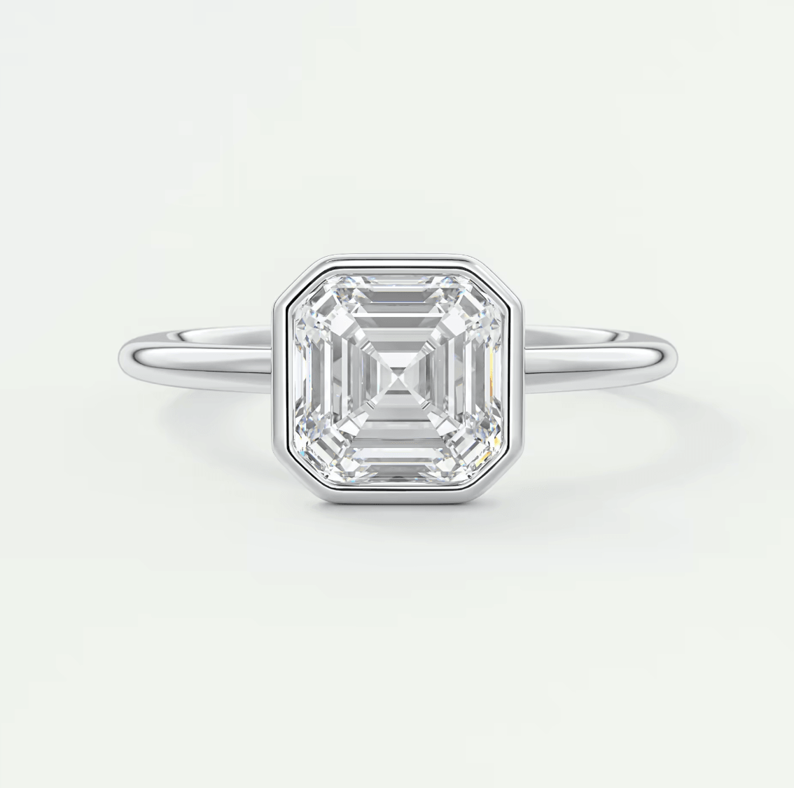 Véda Asscher Bezel Engagement Ring – Lab Diamond or Moissanite