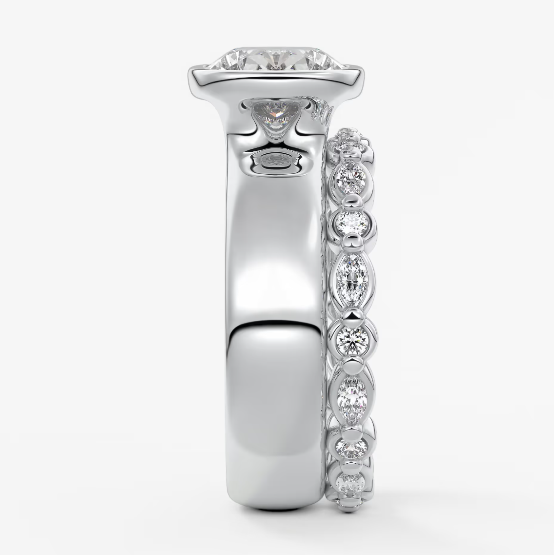 Véda Grande East-West Elongated Cushion Bezel Engagement Ring – Lab Diamond or Moissanite