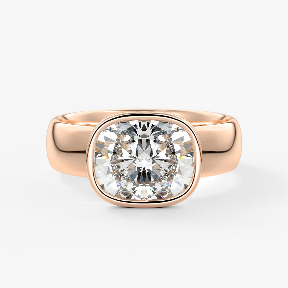 Véda Grande East-West Elongated Cushion Bezel Engagement Ring – Lab Diamond or Moissanite