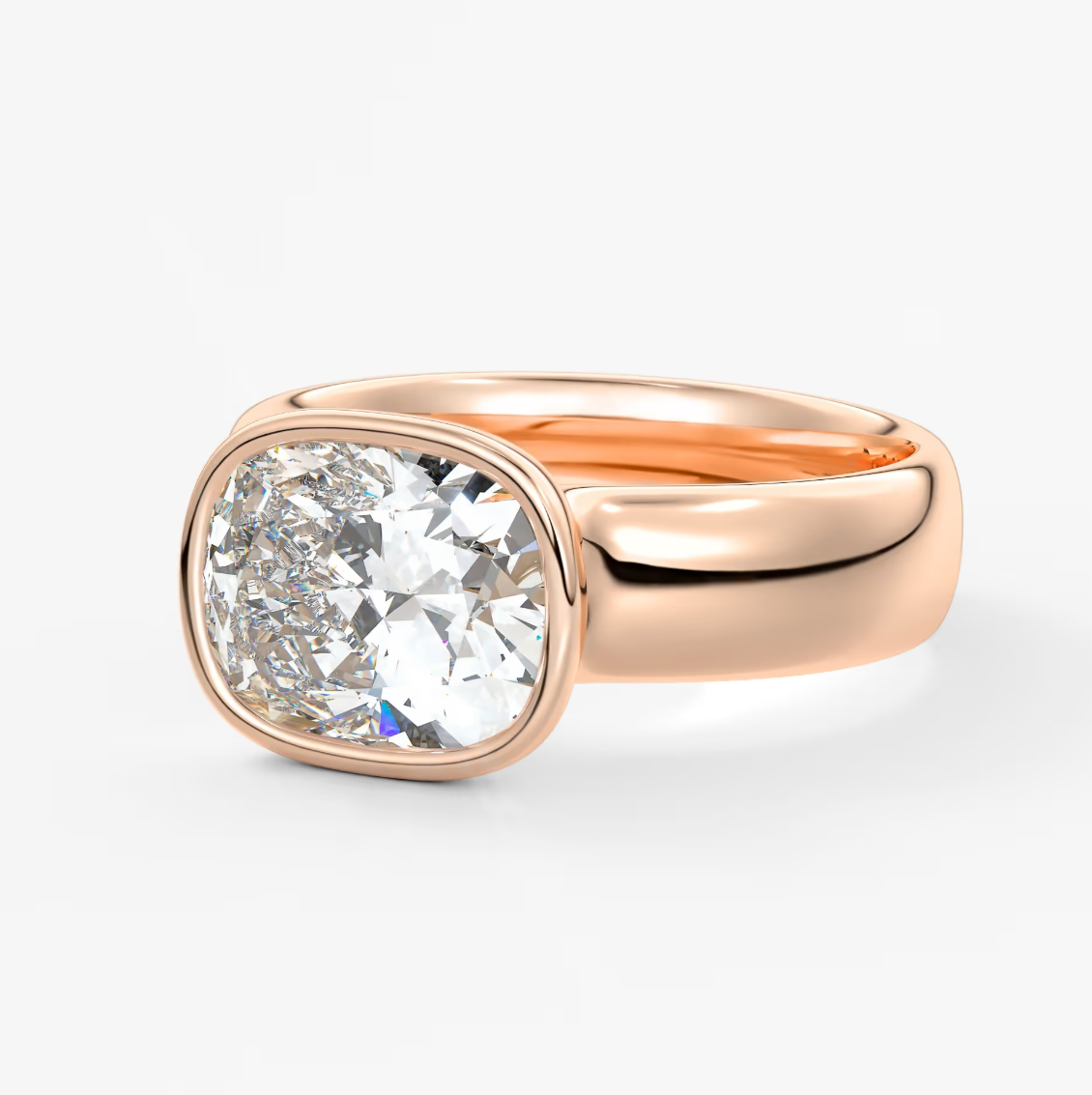 Véda Grande East-West Elongated Cushion Bezel Engagement Ring – Lab Diamond or Moissanite