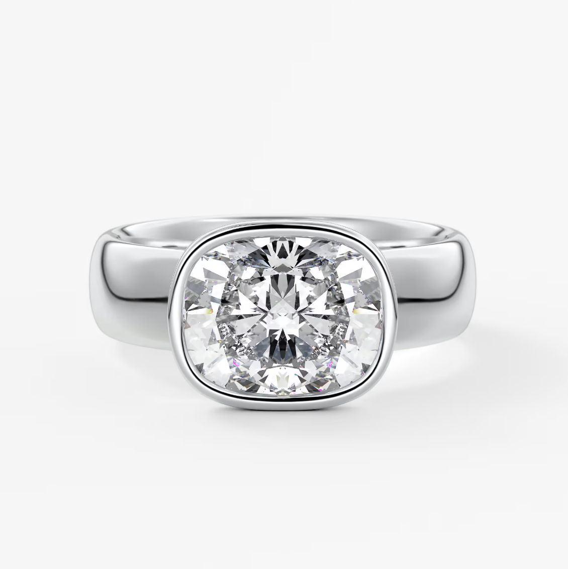 Véda Grande East-West Elongated Cushion Bezel Engagement Ring – Lab Diamond or Moissanite