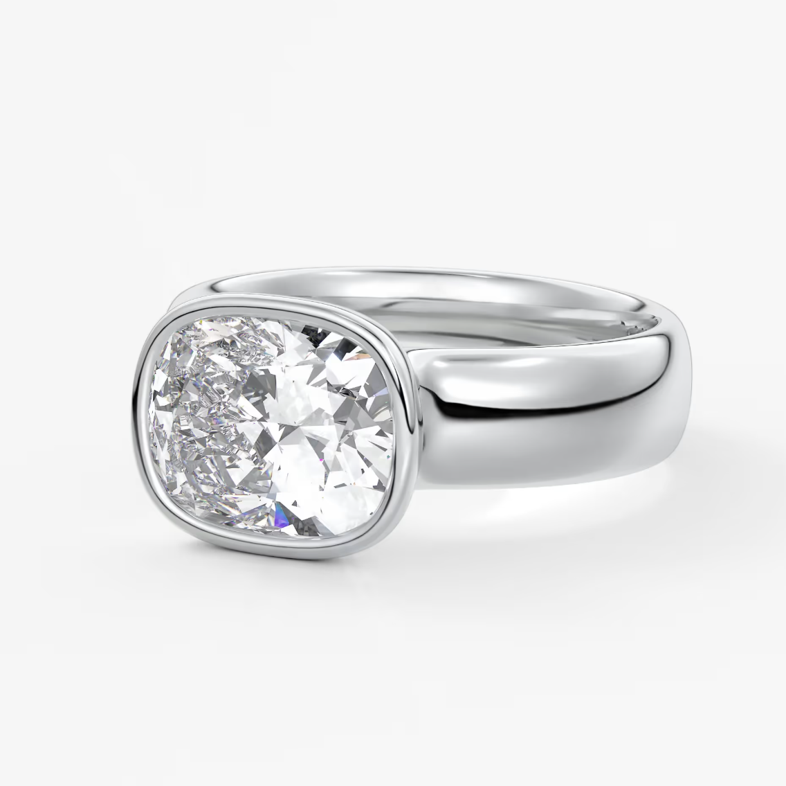 Véda Grande East-West Elongated Cushion Bezel Engagement Ring – Lab Diamond or Moissanite