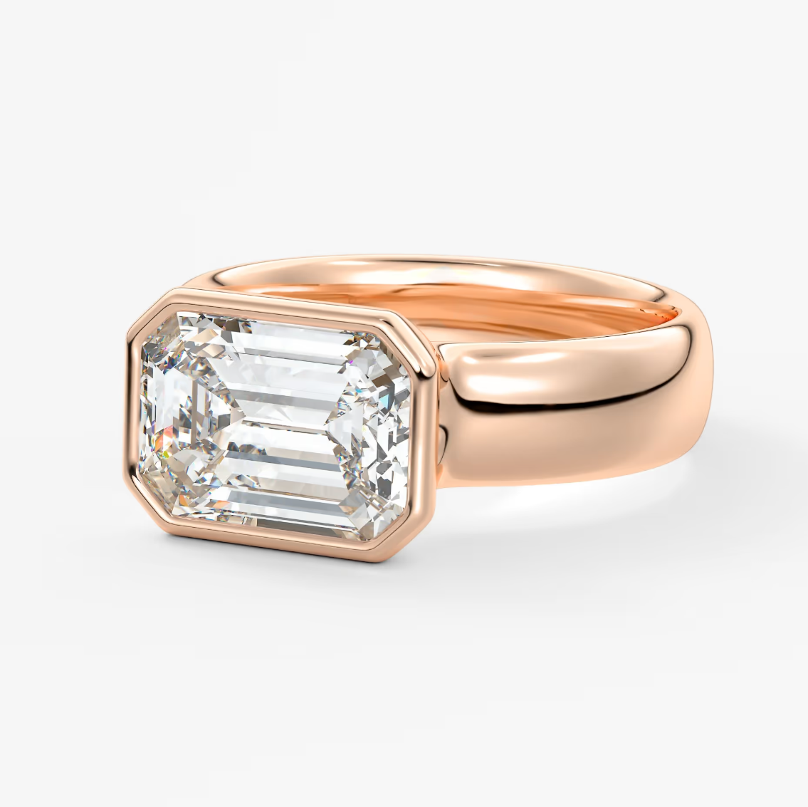 Véda Grande East-West Emerald Bezel Engagement Ring – Lab Diamond or Moissanite