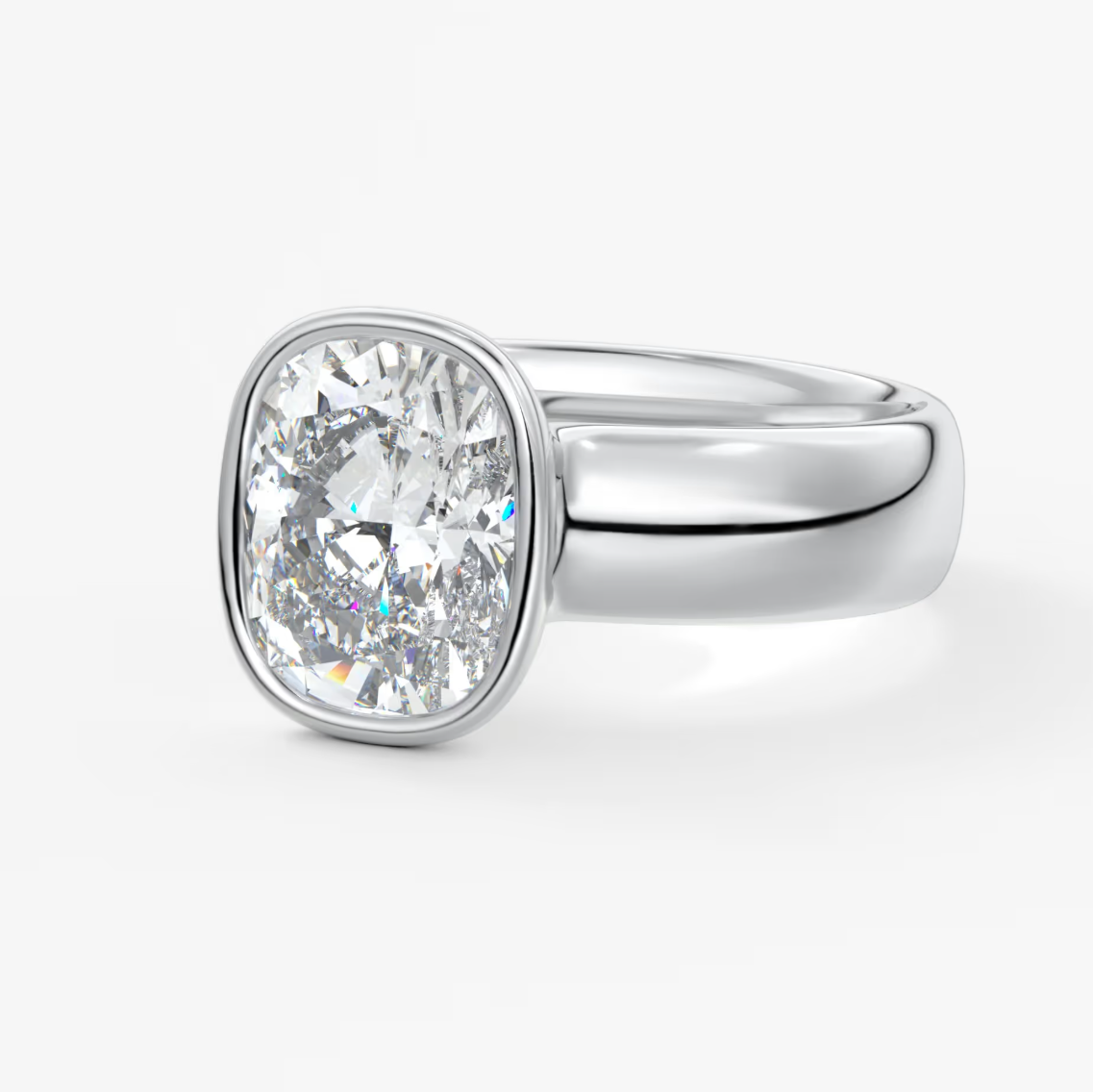 Véda Grande Elongated Cushion Bezel Engagement Ring – Lab Diamond or Moissanite