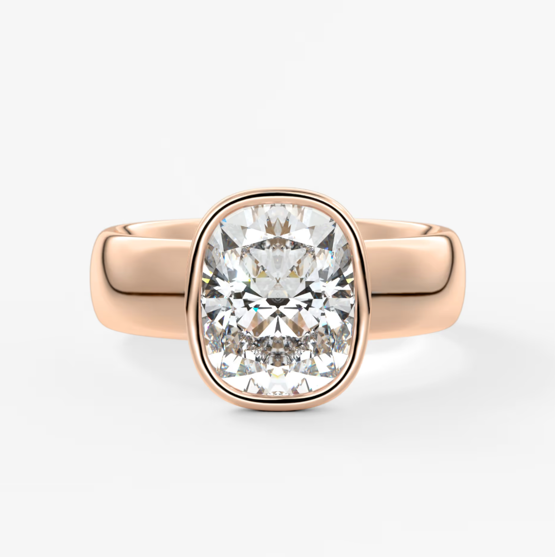 Véda Grande Elongated Cushion Bezel Engagement Ring – Lab Diamond or Moissanite