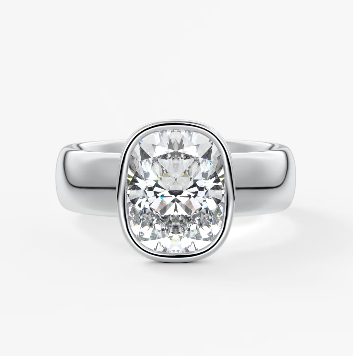 Véda Grande Elongated Cushion Bezel Engagement Ring – Lab Diamond or Moissanite