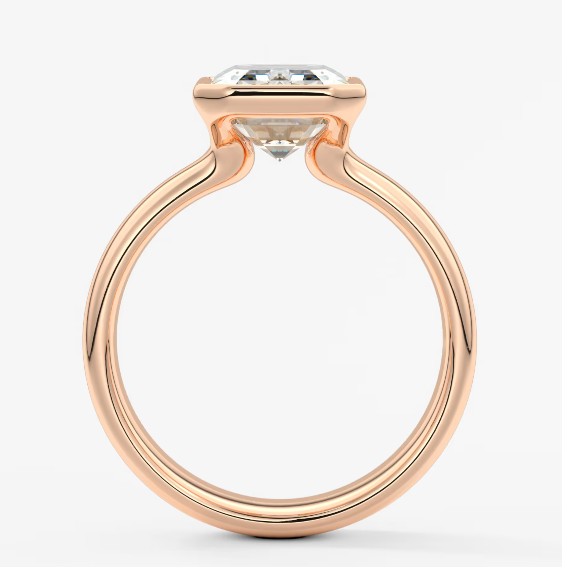 Véda Grande Emerald Bezel Engagement Ring – Lab Diamond or Moissanite