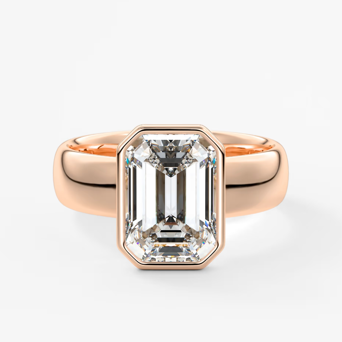 Véda Grande Emerald Bezel Engagement Ring – Lab Diamond or Moissanite