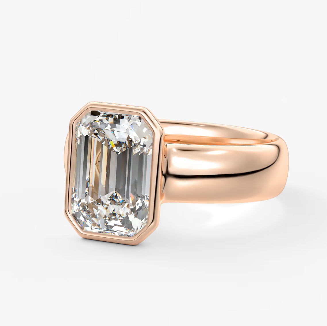 Véda Grande Emerald Bezel Engagement Ring – Lab Diamond or Moissanite