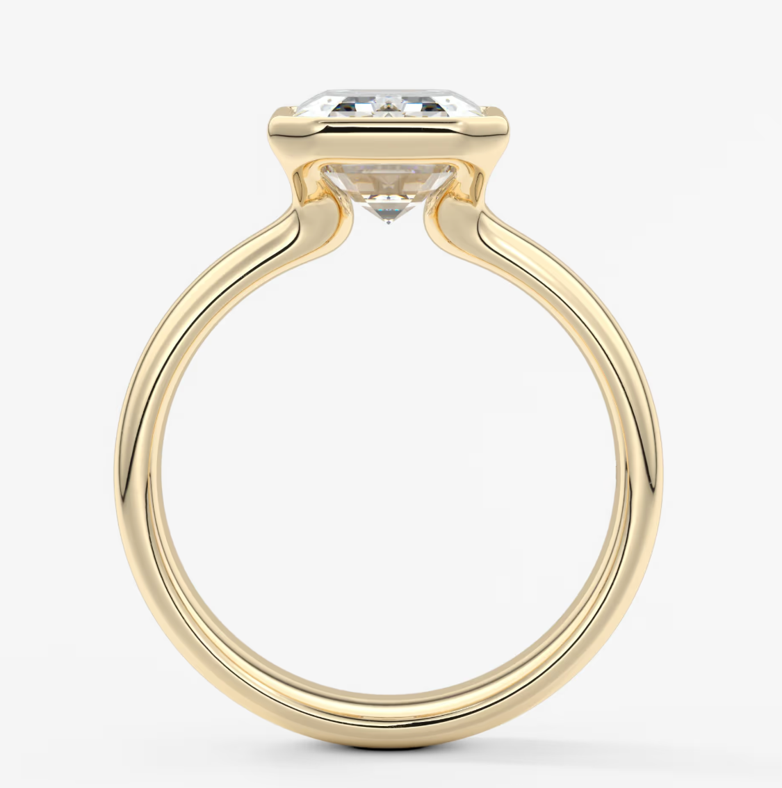 Véda Grande Emerald Bezel Engagement Ring – Lab Diamond or Moissanite