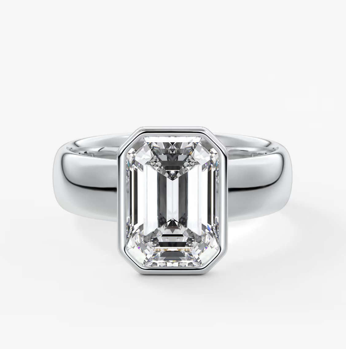 Véda Grande Emerald Bezel Engagement Ring – Lab Diamond or Moissanite