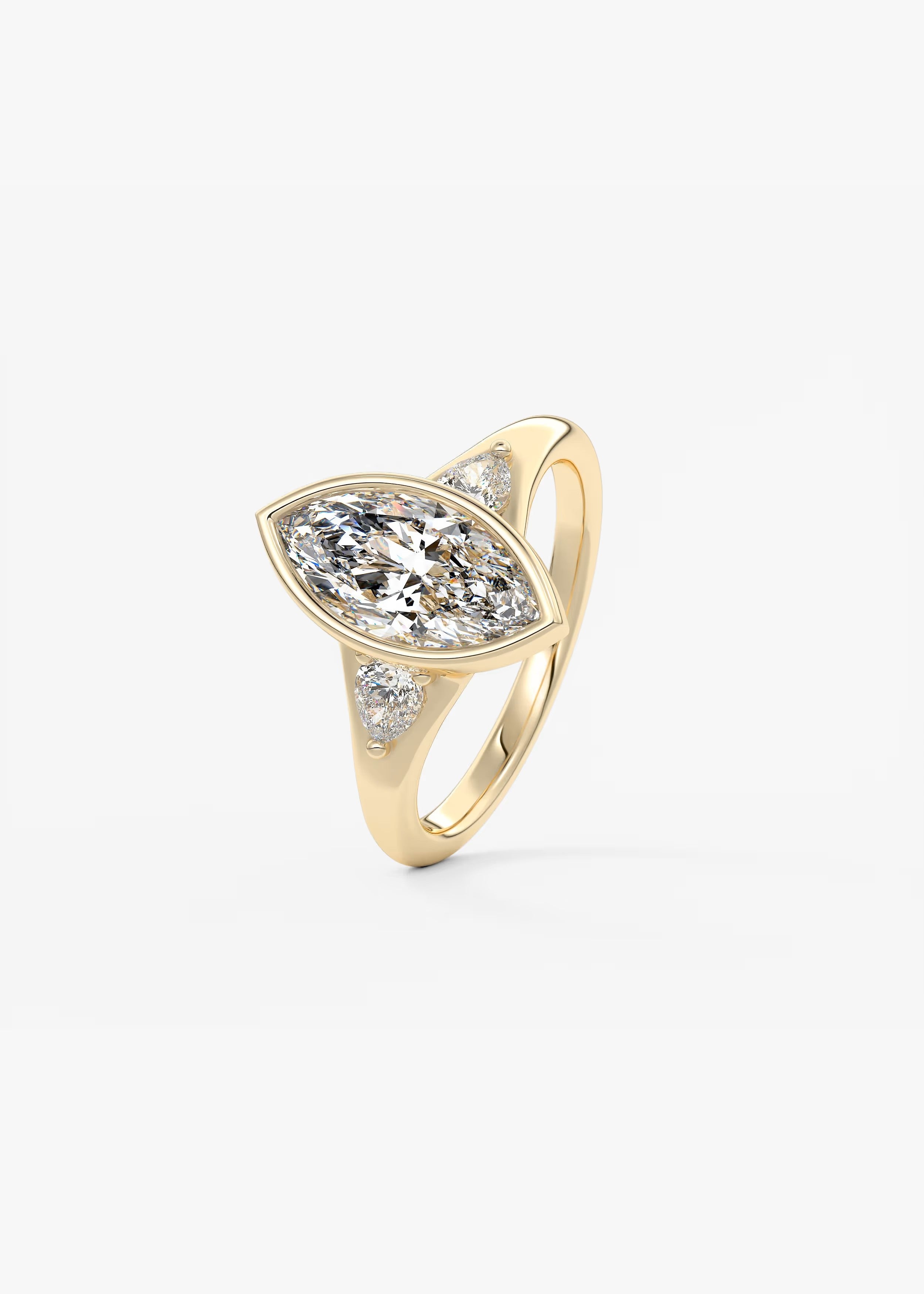 Gold ring with a diamond on a white background