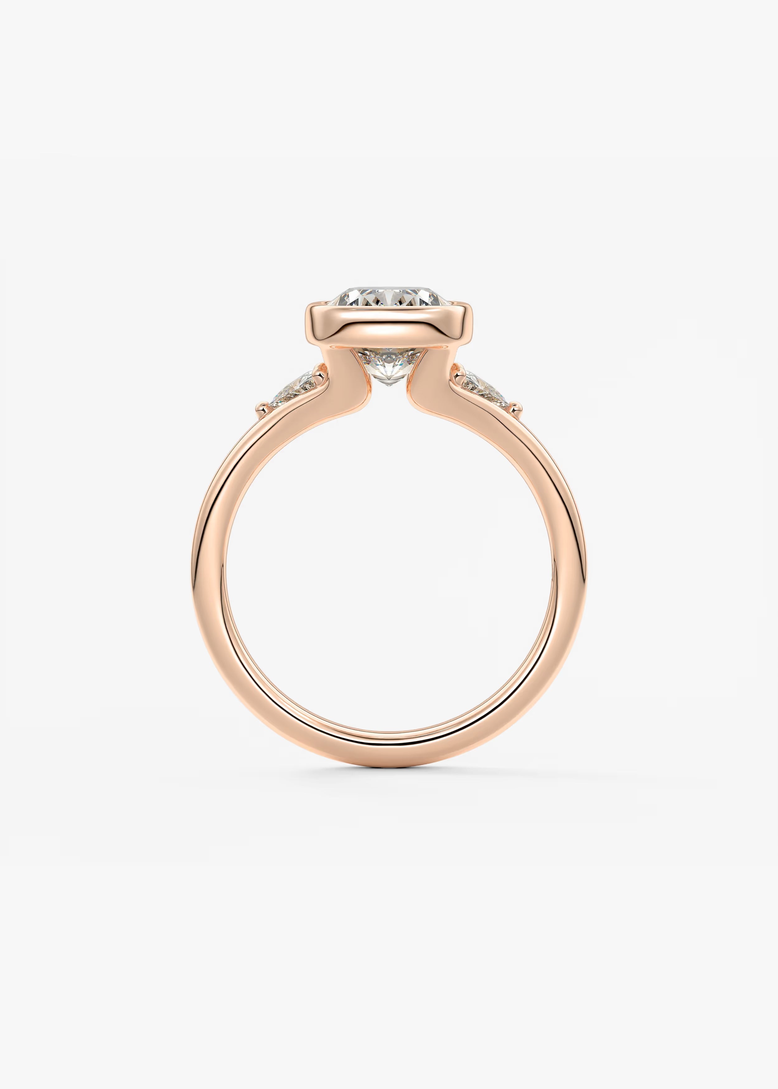 Véda Trilogy – Cushion with Trillion Side Stone Split Shank Engagement Ring