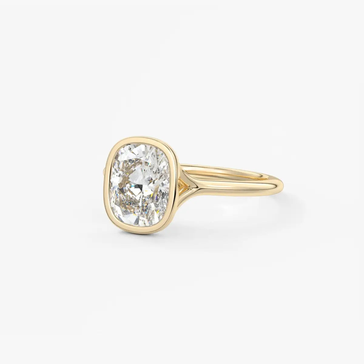 Custom made aeris elongated cushion bezel engagement ring | diamond lab