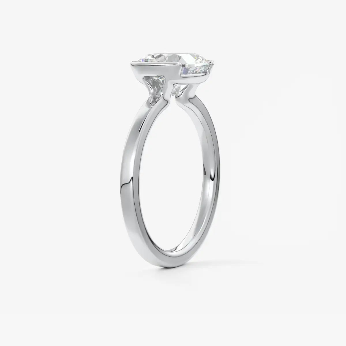 Custom made alosta cushion east-west half bezel engagement ring | lab diamond or moissanite