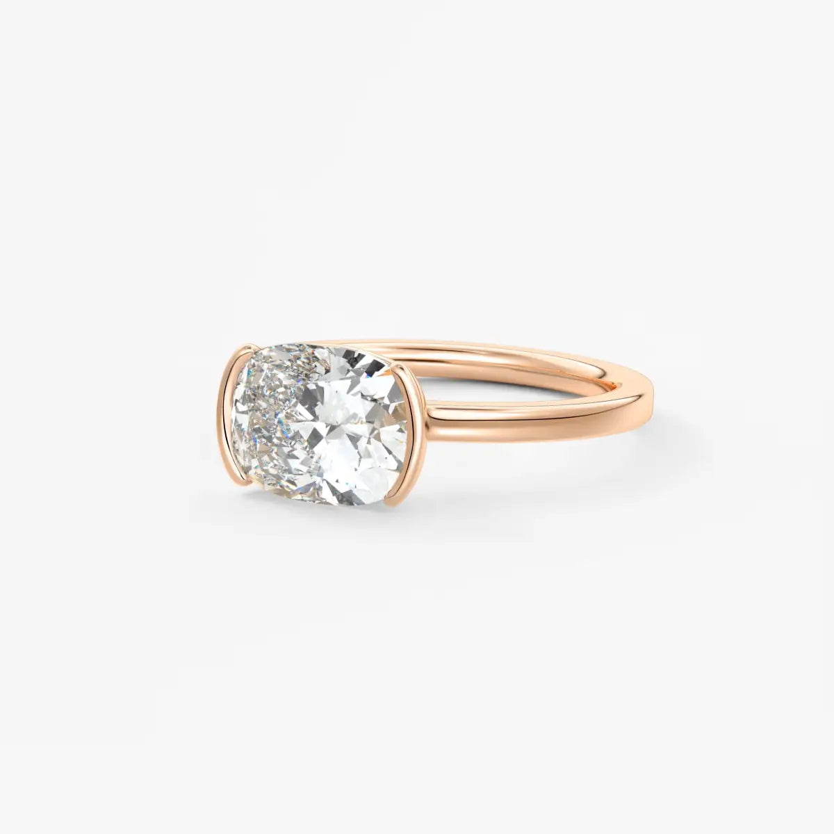 Custom made alosta cushion east-west half bezel engagement ring | lab diamond or moissanite