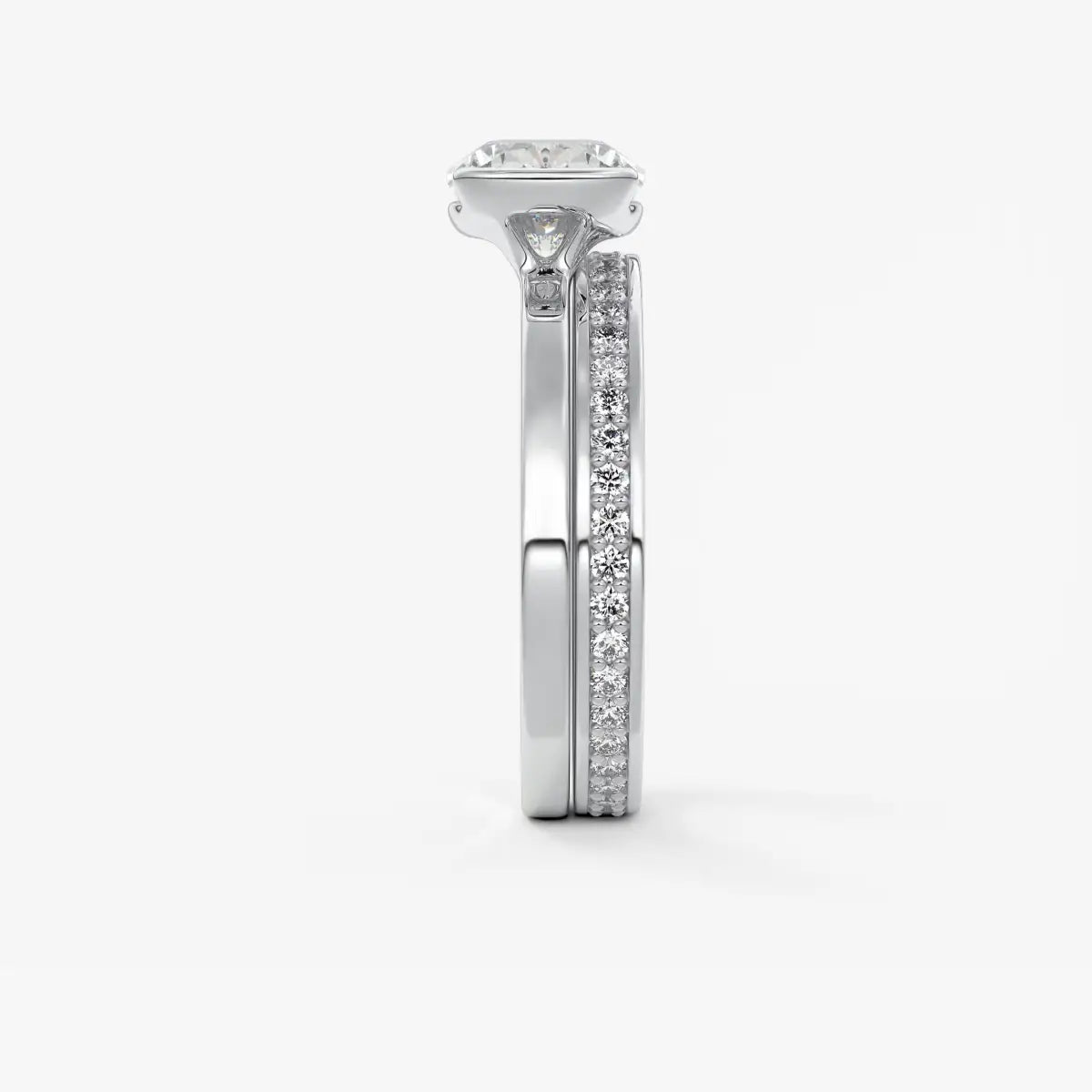 Custom made alosta cushion east-west half bezel engagement ring | lab diamond or moissanite