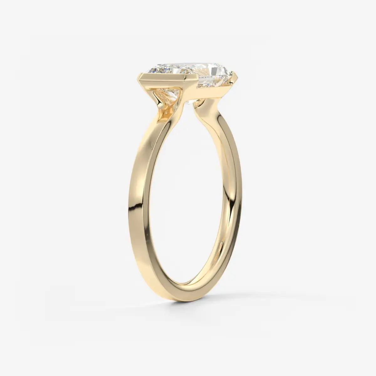 Custom made alosta radiant east-west half bezel engagement ring | lab diamond or moissanite