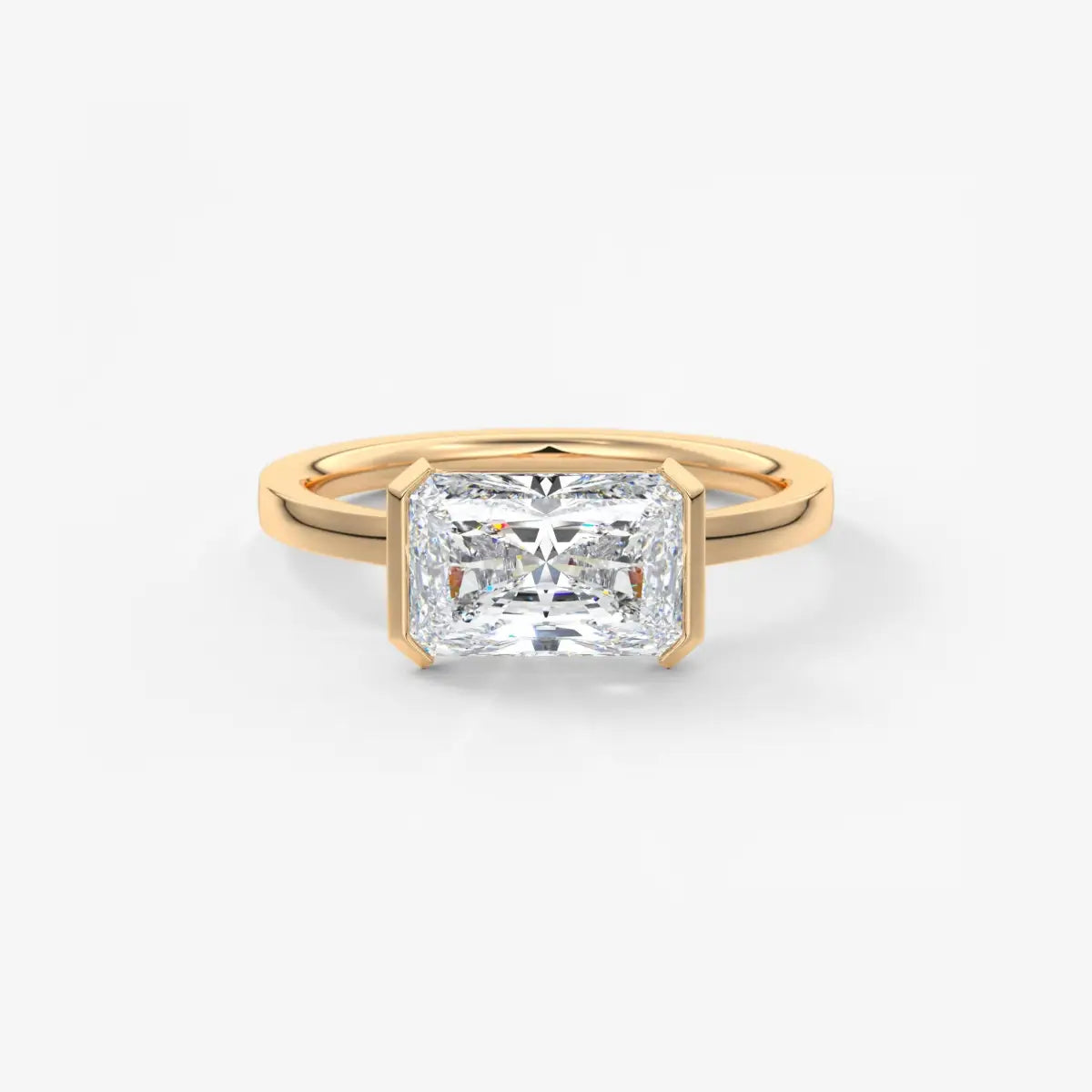 Custom made alosta radiant east-west half bezel engagement ring | lab diamond or moissanite