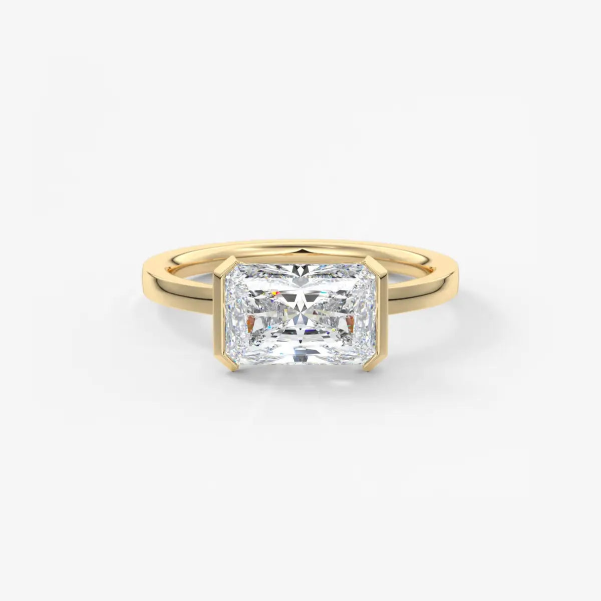 Custom made alosta radiant east-west half bezel engagement ring | lab diamond or moissanite