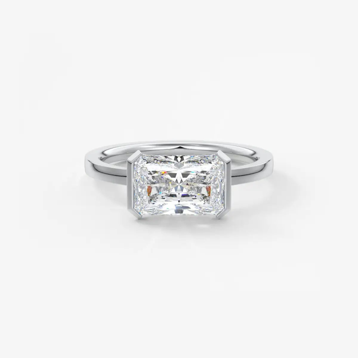Custom made alosta radiant east-west half bezel engagement ring | lab diamond or moissanite