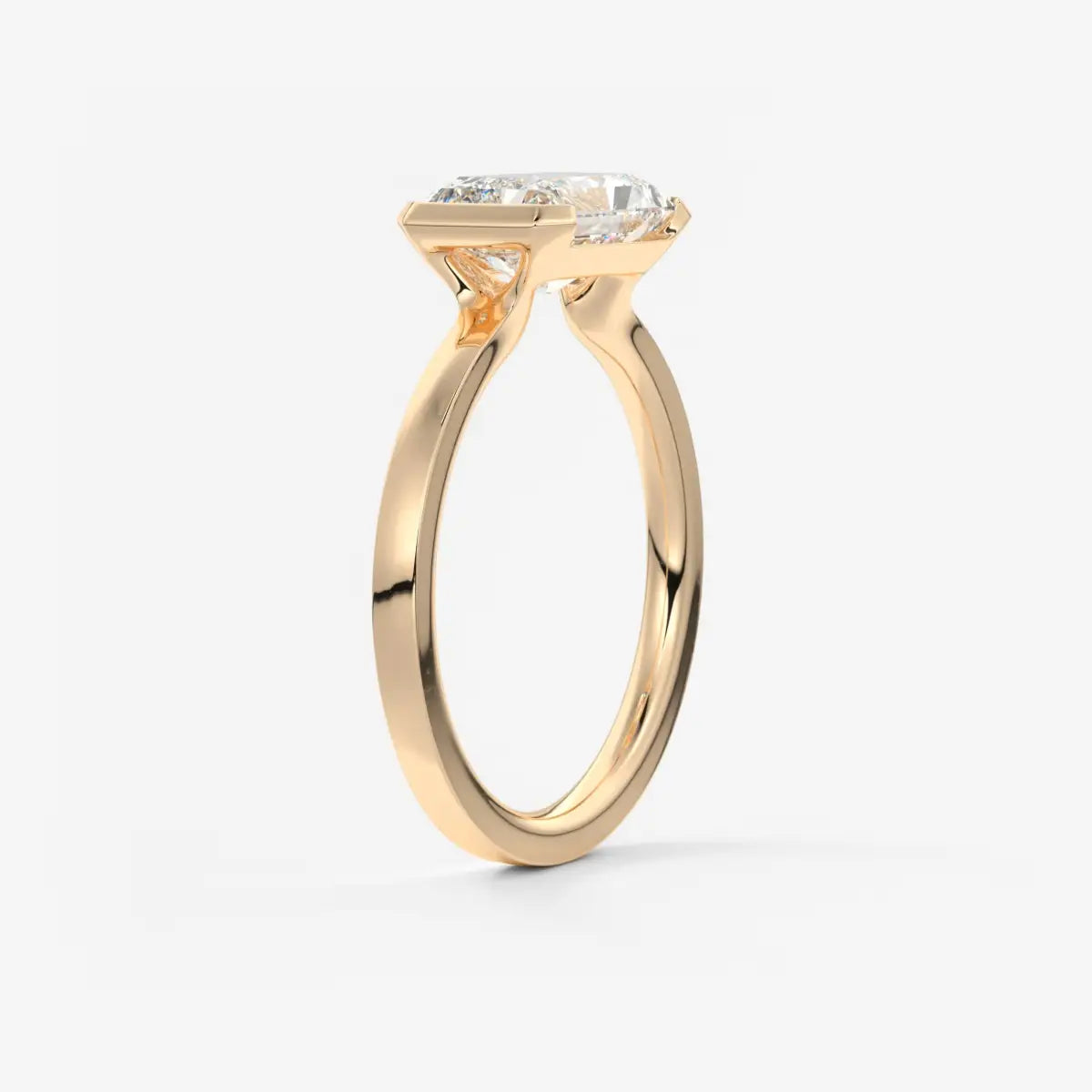 Custom made alosta radiant east-west half bezel engagement ring | lab diamond or moissanite