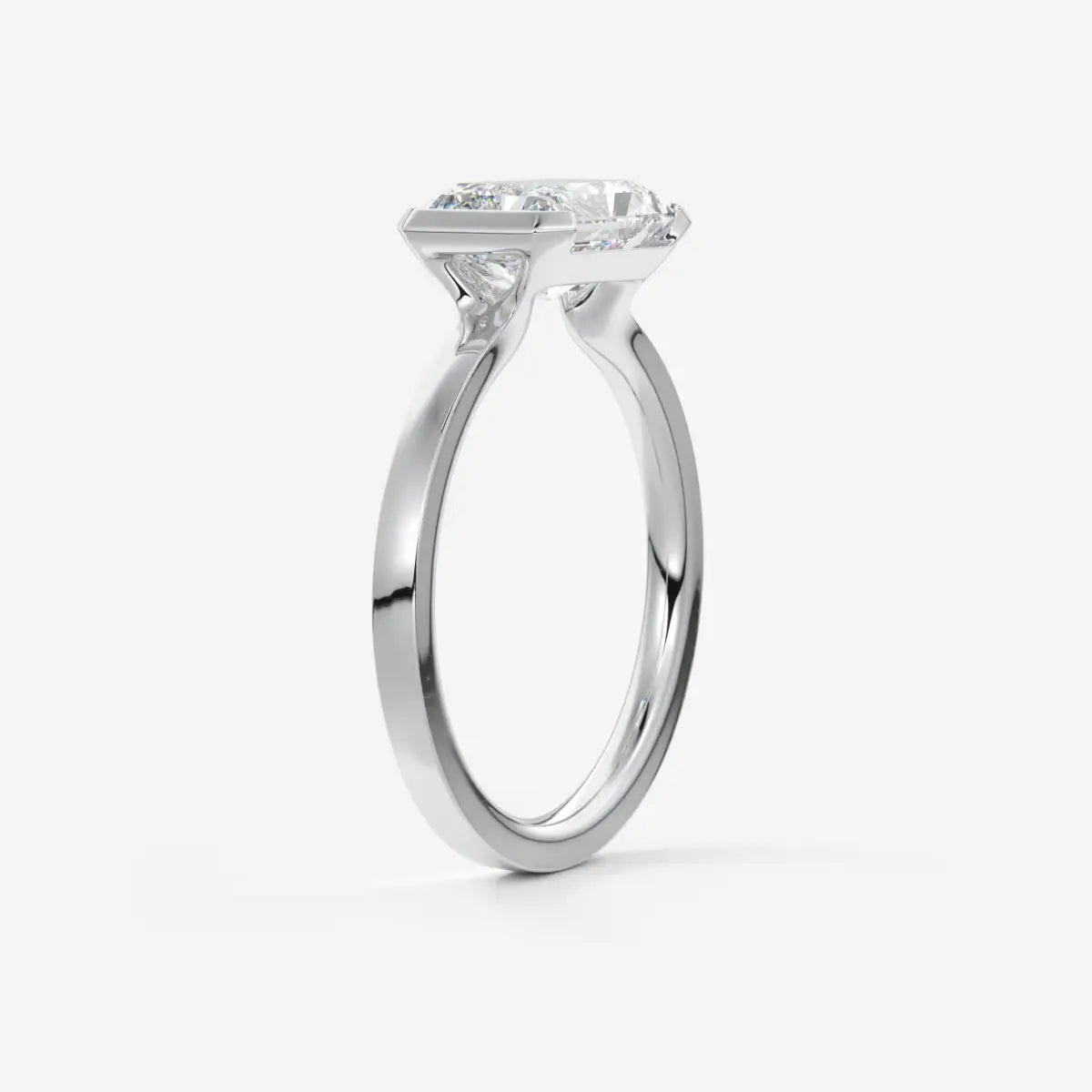 Custom made alosta radiant east-west half bezel engagement ring | lab diamond or moissanite