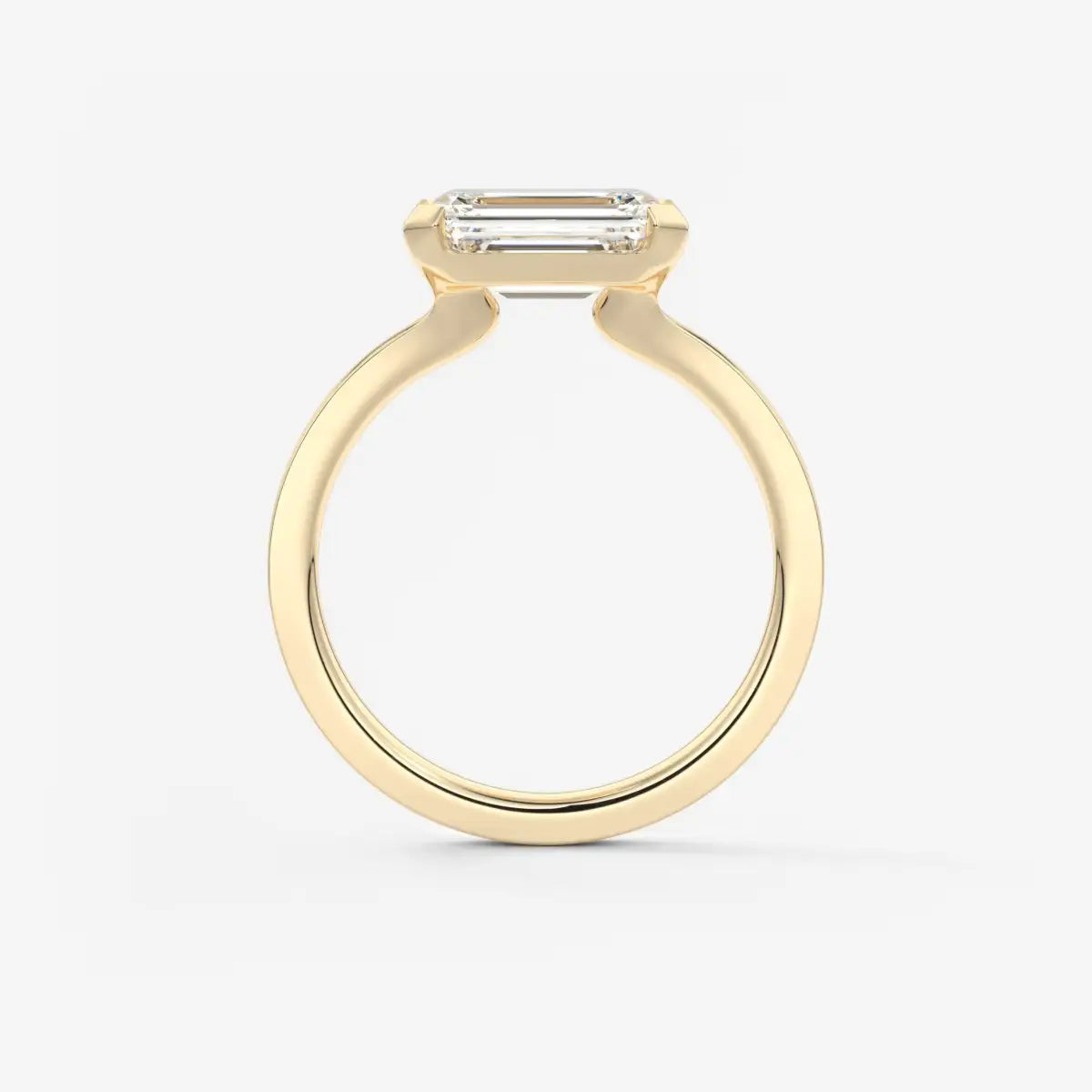 Custom made alosta emerald east-west half bezel engagement ring | lab diamond or moissanite