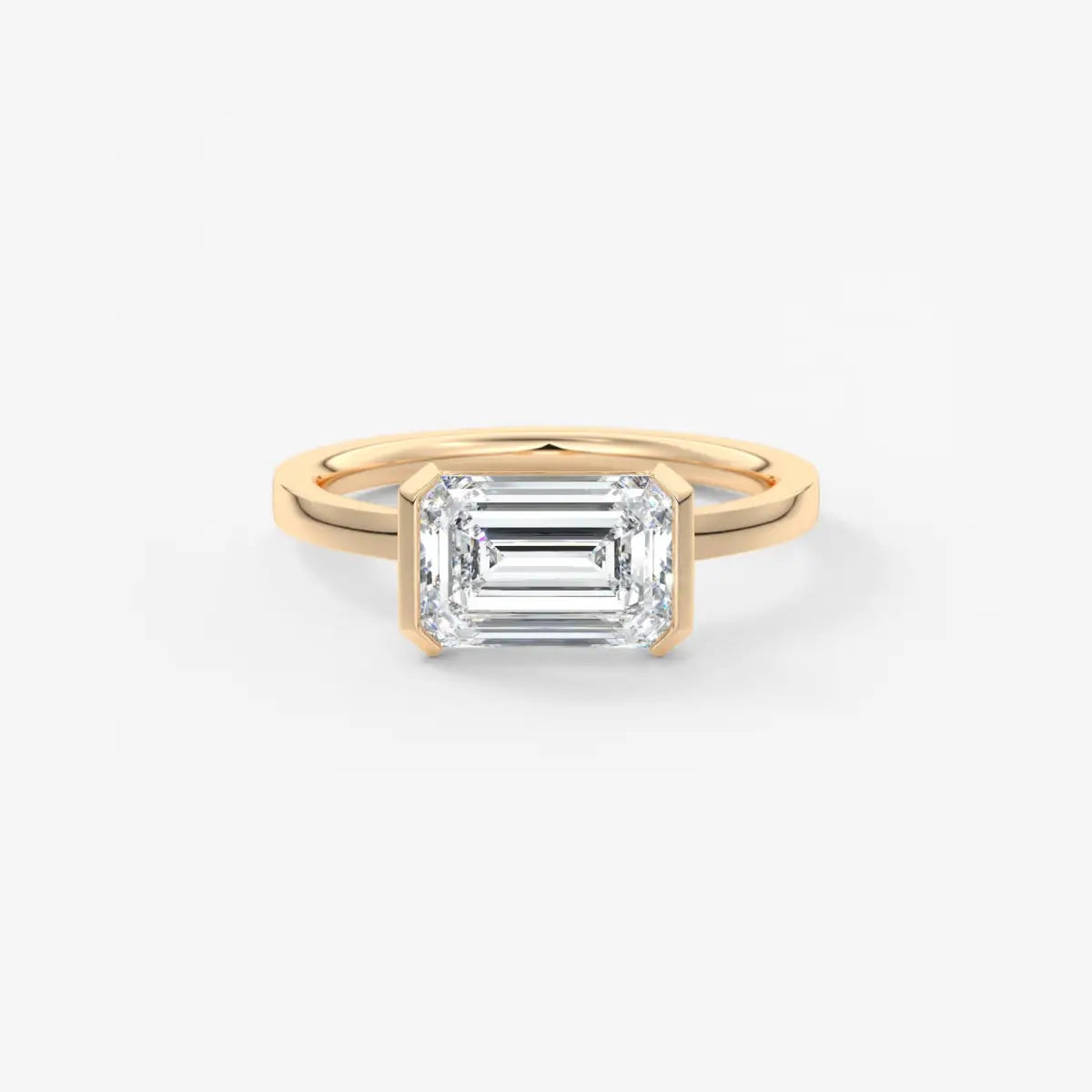 Custom made alosta emerald east-west half bezel engagement ring | lab diamond or moissanite