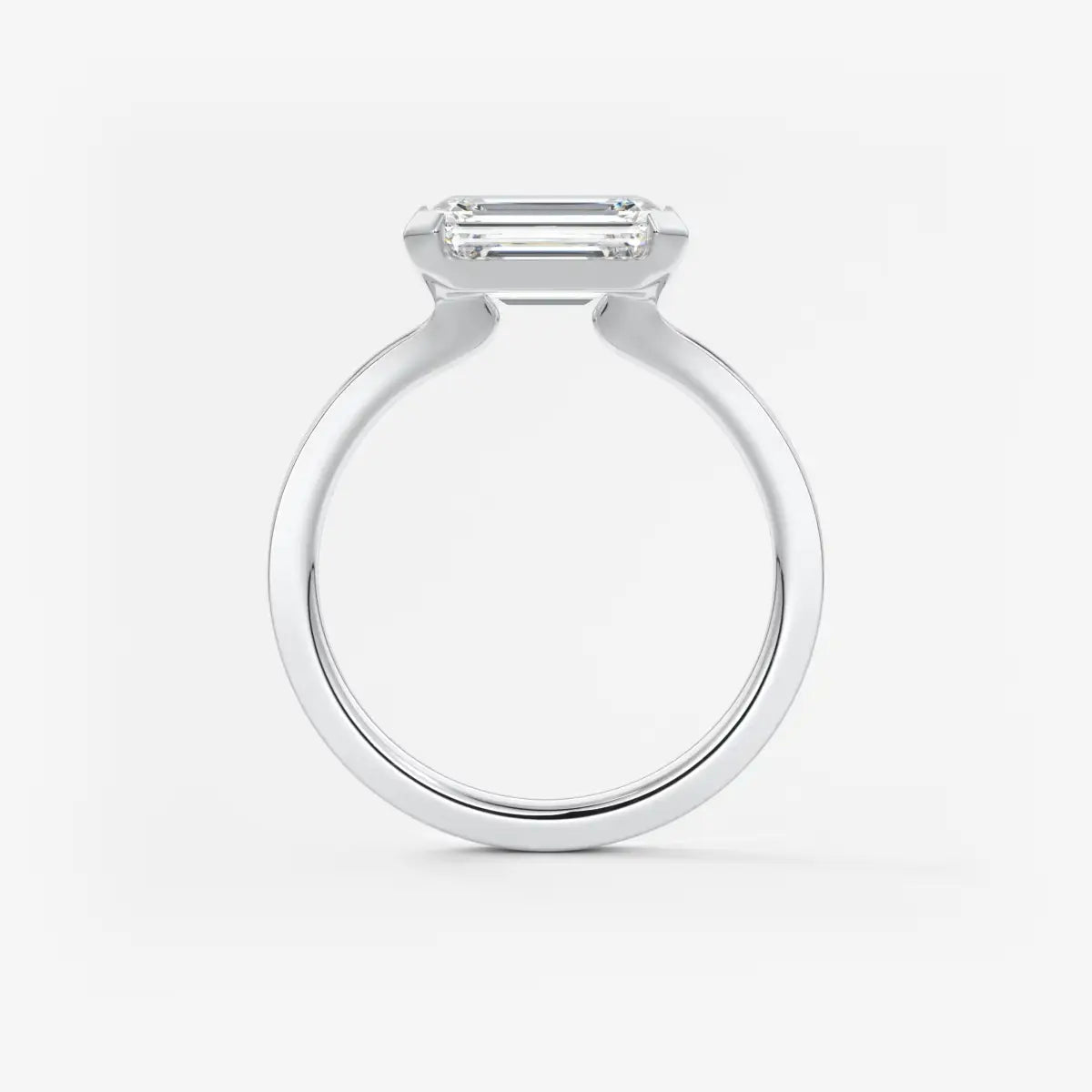 Custom made alosta emerald east-west half bezel engagement ring | lab diamond or moissanite