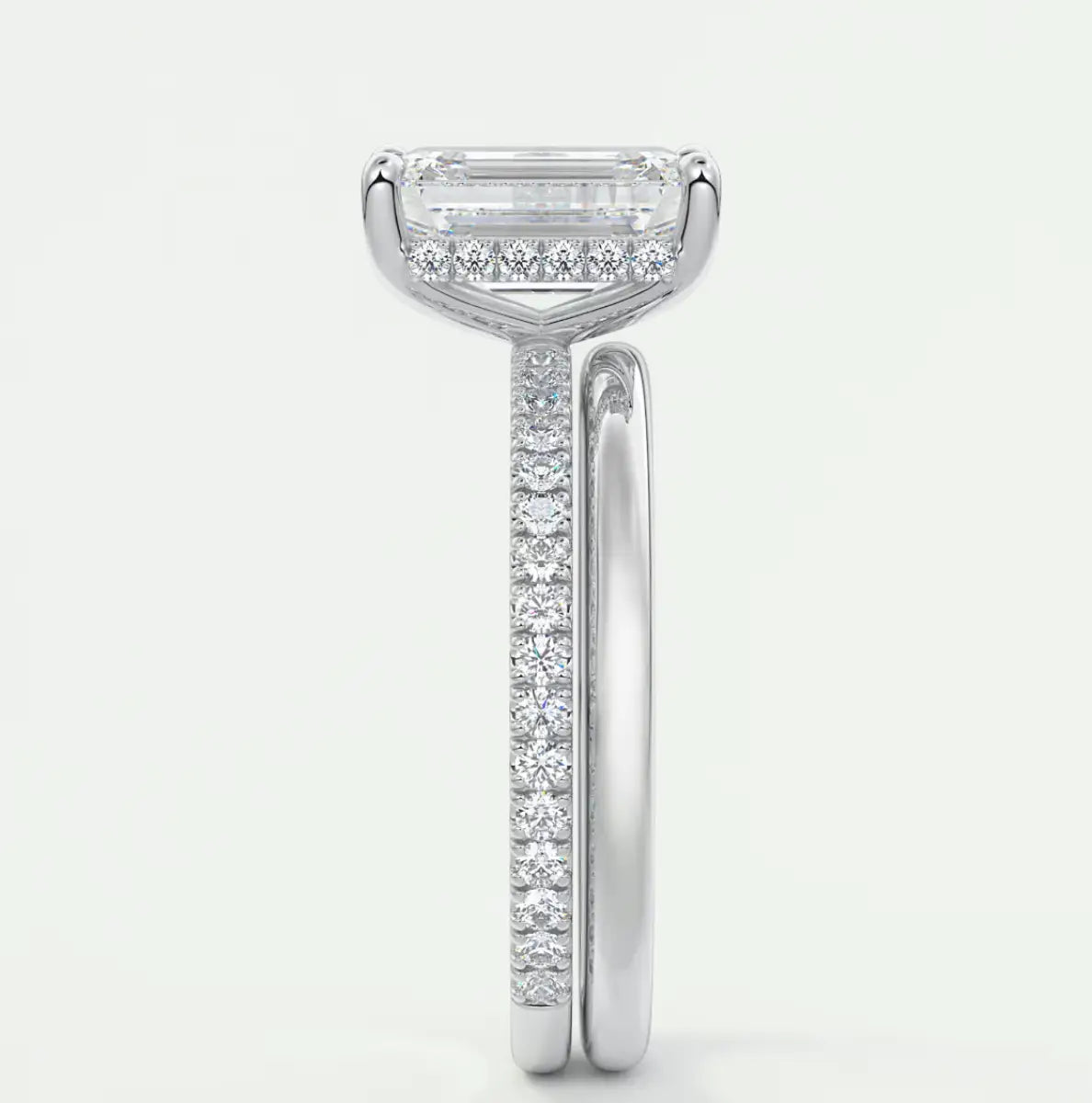 Custom made amelie emerald hidden halo engagement ring | diamond lab