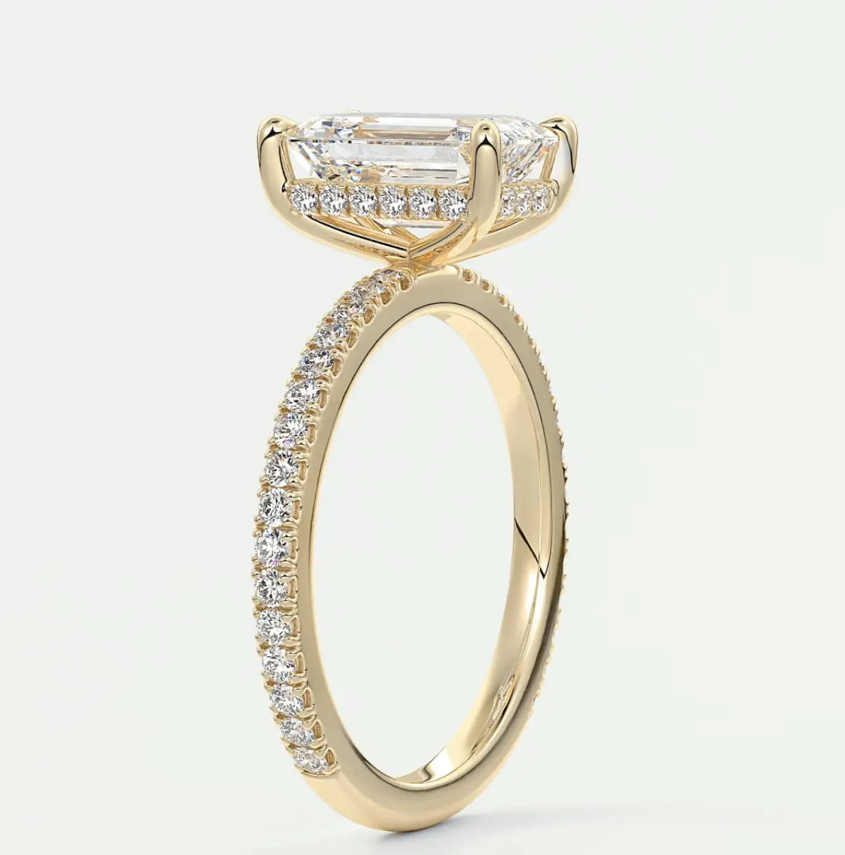 Custom made amelie emerald hidden halo engagement ring | diamond lab