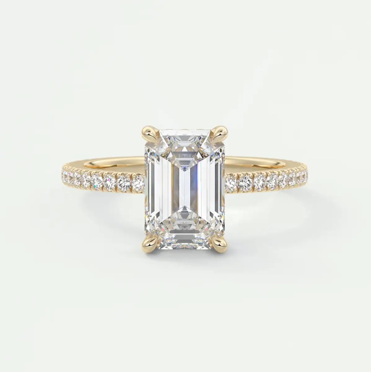 Custom made amelie emerald hidden halo engagement ring | diamond lab