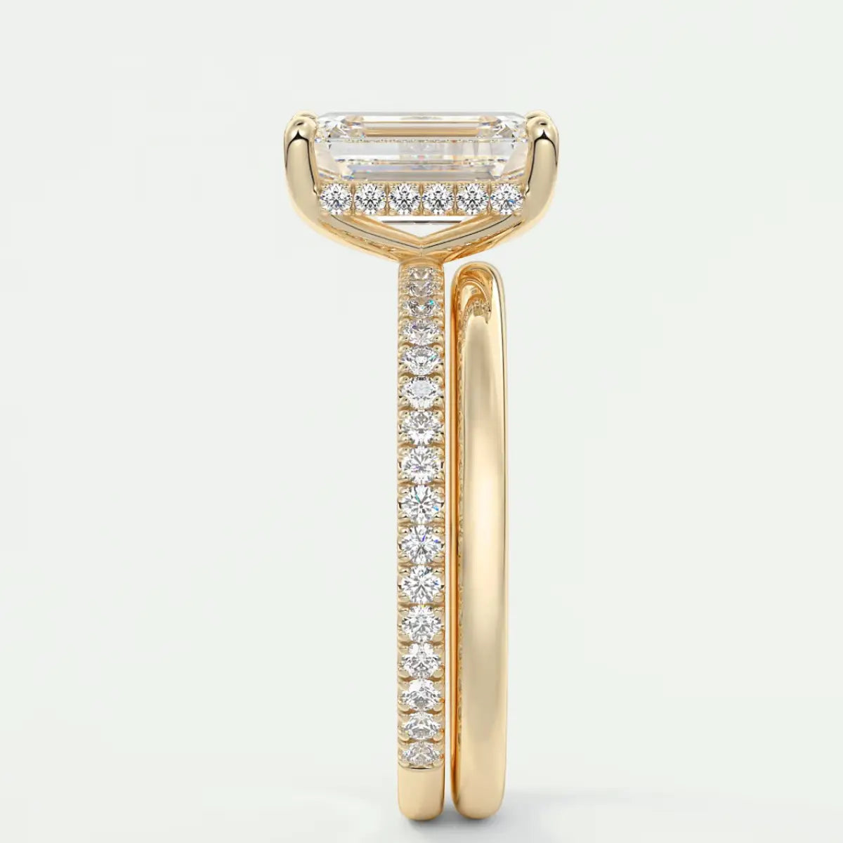 Custom made amelie emerald hidden halo engagement ring | diamond lab