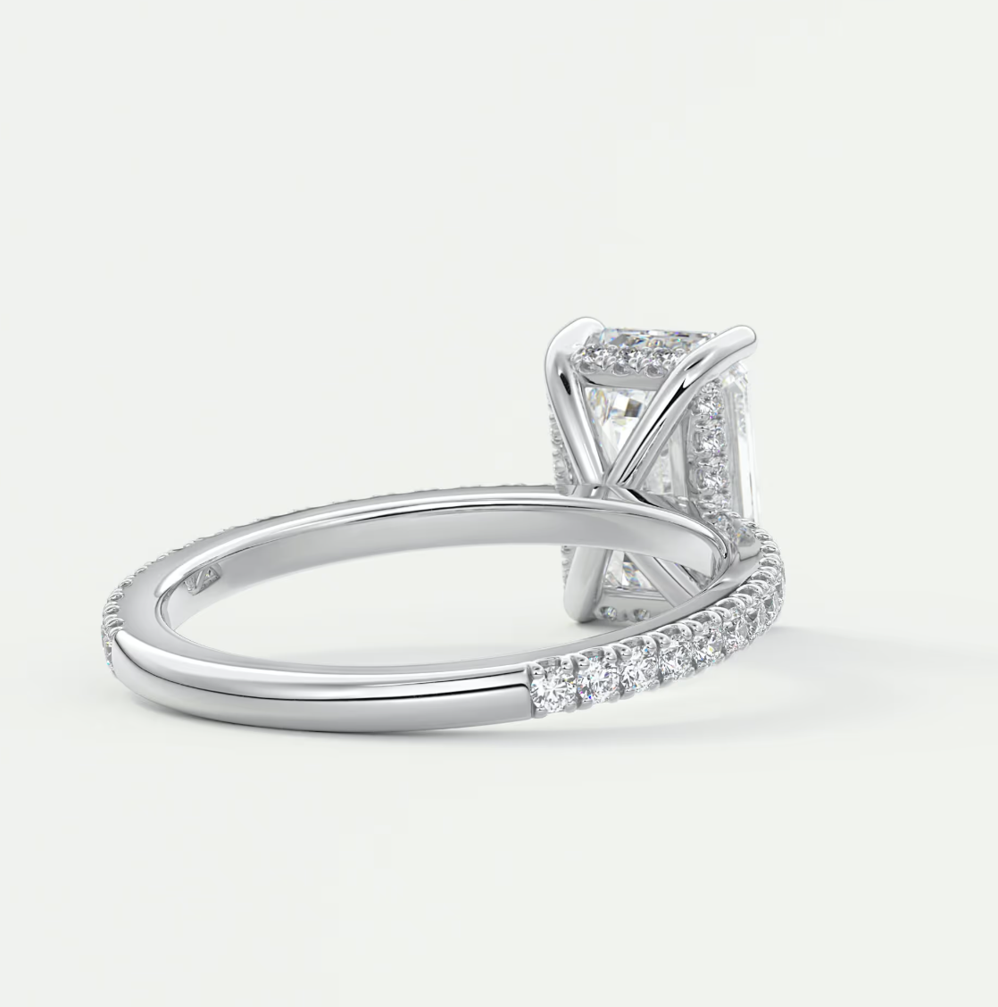 Custom made amelie emerald hidden halo engagement ring | diamond lab