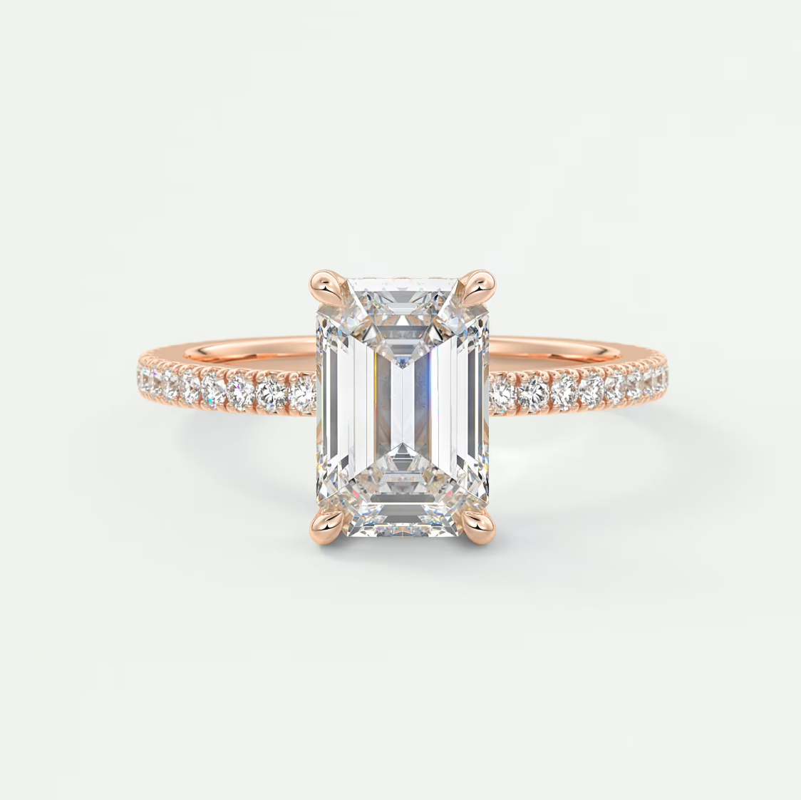 Custom made amelie emerald hidden halo engagement ring | diamond lab