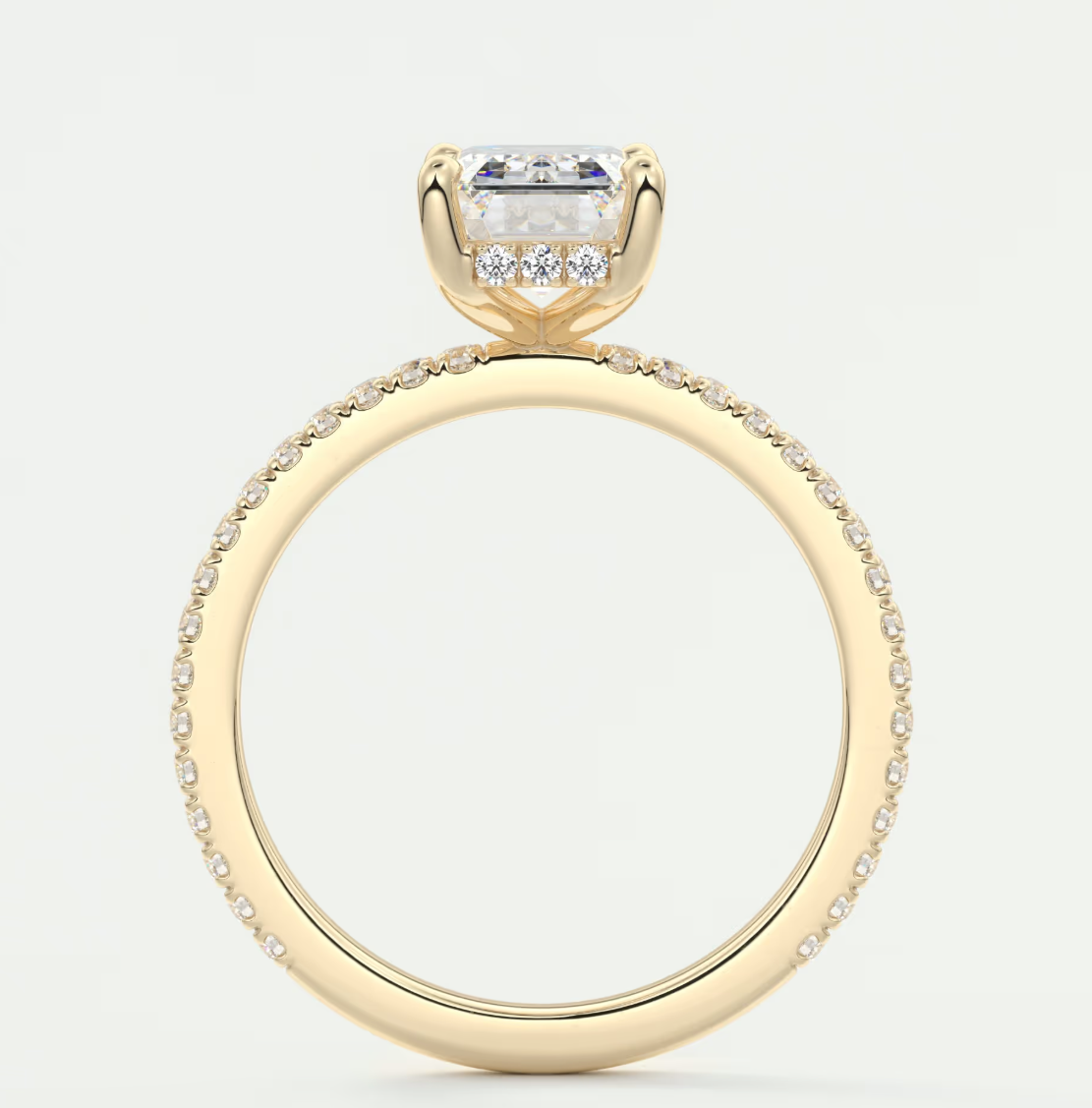 Custom made amelie emerald hidden halo engagement ring | diamond lab