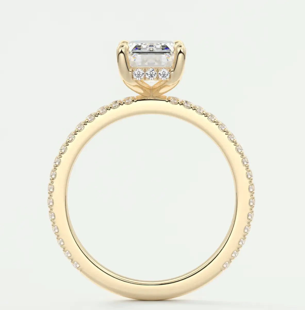 Custom made amelie emerald hidden halo engagement ring | diamond lab