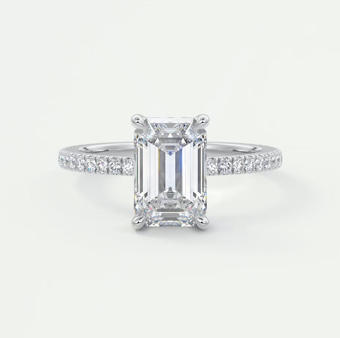 Custom made amelie emerald hidden halo engagement ring | diamond lab