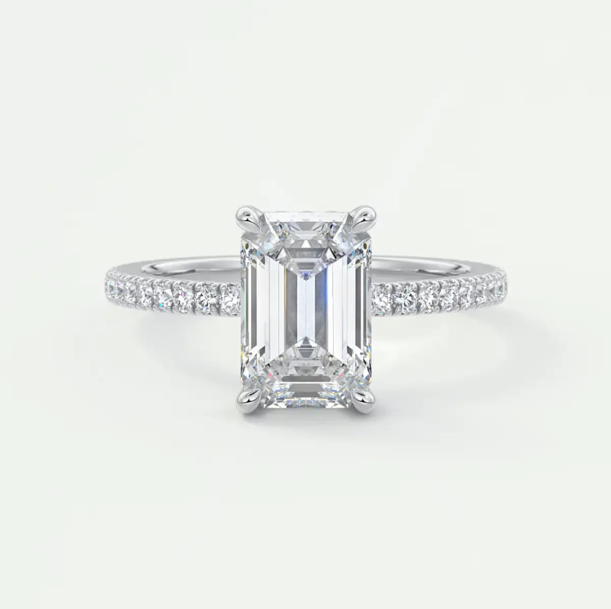 Custom made amelie emerald hidden halo engagement ring | diamond lab