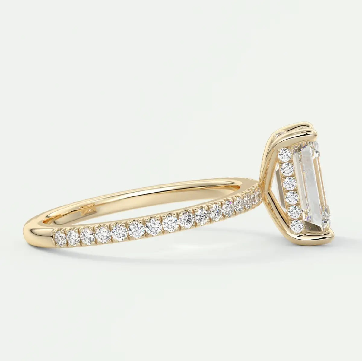 Custom made amelie emerald hidden halo engagement ring | diamond lab