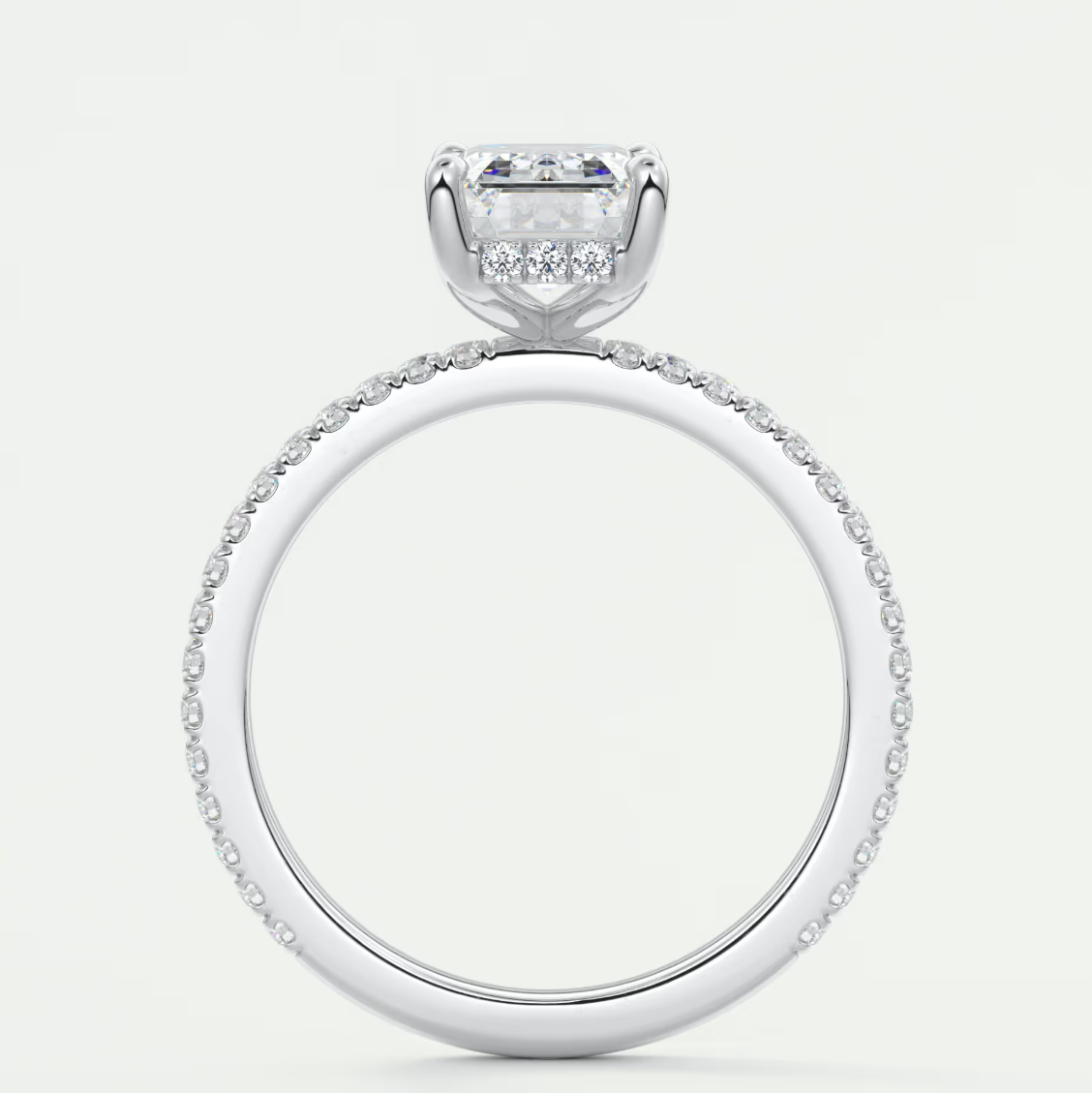 Custom made amelie emerald hidden halo engagement ring | diamond lab