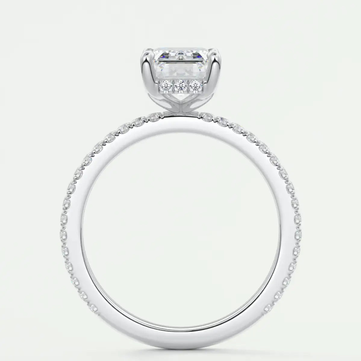 Custom made amelie emerald hidden halo engagement ring | diamond lab