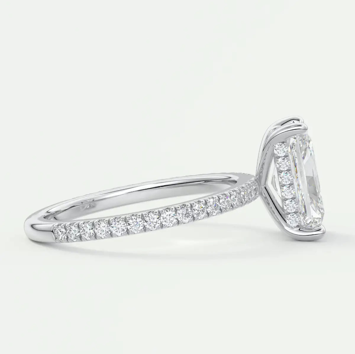 Custom made amelie radiant hidden halo engagement ring | diamond lab
