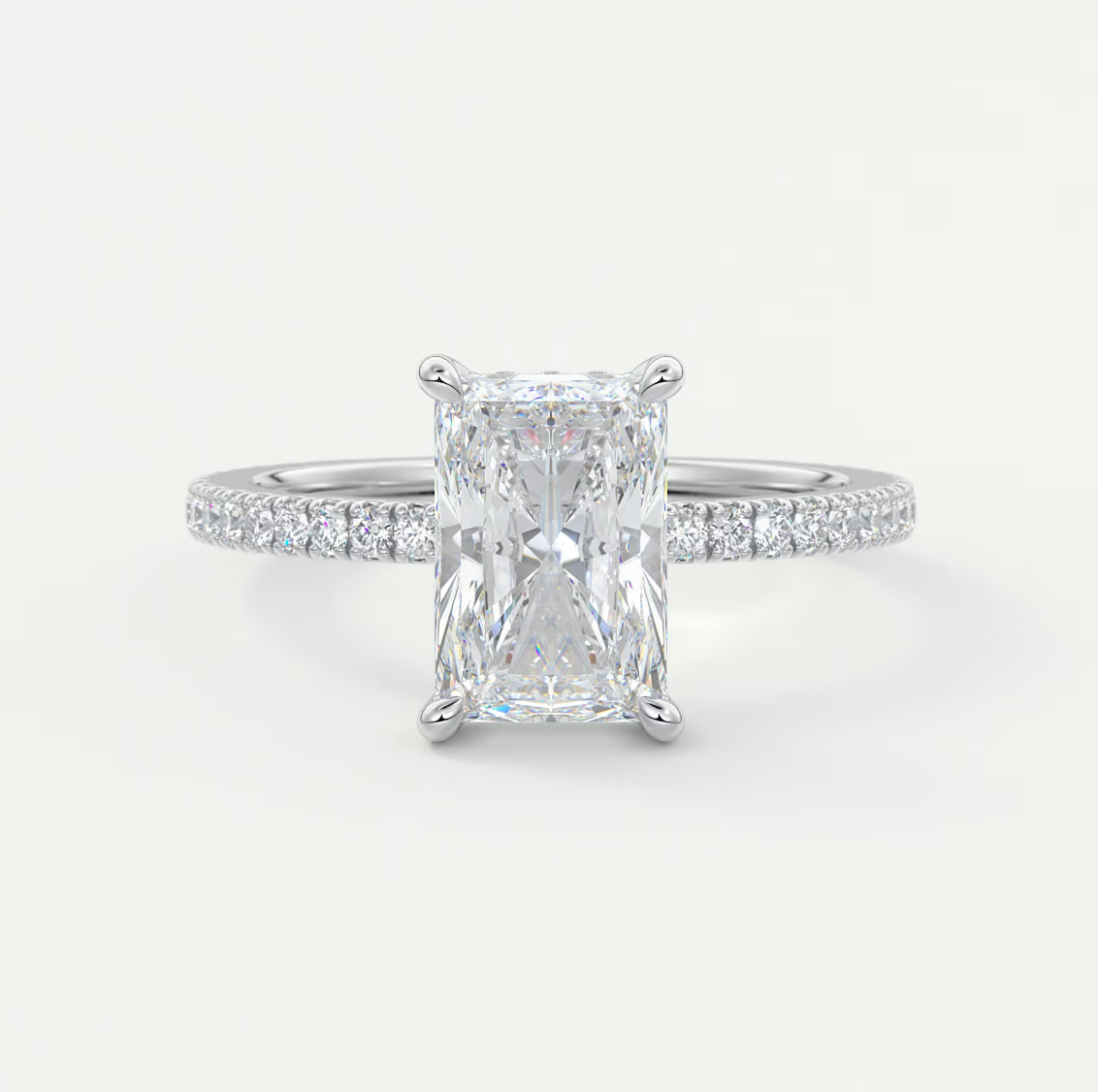 Custom made amelie radiant hidden halo engagement ring | diamond lab