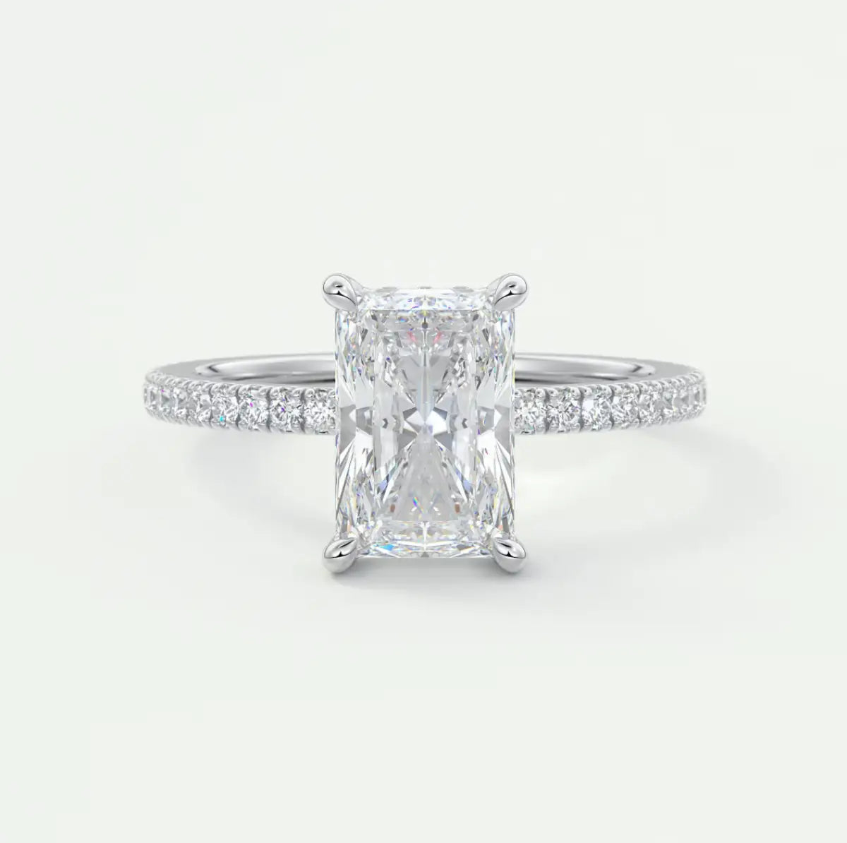 Custom made amelie radiant hidden halo engagement ring | diamond lab